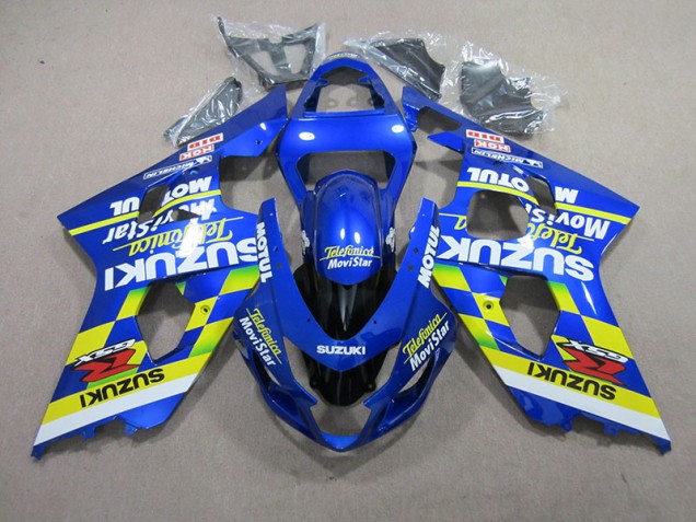 2004-2005 Blue Telefunica Movistar Motul Suzuki GSXR750 Motorcycle Fairings Kit for Sale 2004-2005 Blue Telefunica Movistar Motul Suzuki GSXR750 Motorcycle Fairings Kit for Sale