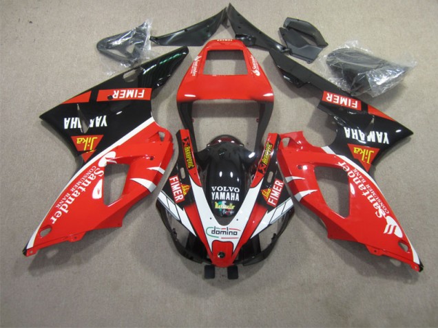 1998-1999 Red Black White Santander Yamaha YZF R1 Motorcyle Fairings for Sale