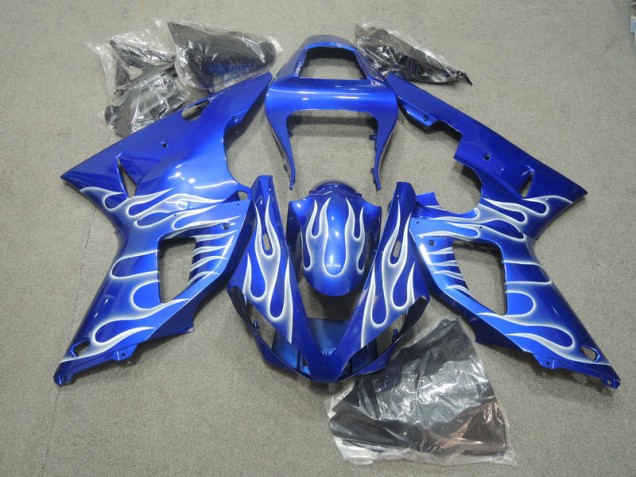 2000-2001 Blue White Flame Yamaha YZF R1 Motorcycle Fairings Kit for Sale