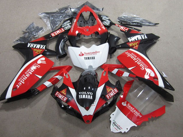 2007-2008 Black Red White Santander Yamaha YZF R1 Motorbike Fairing Kits for Sale