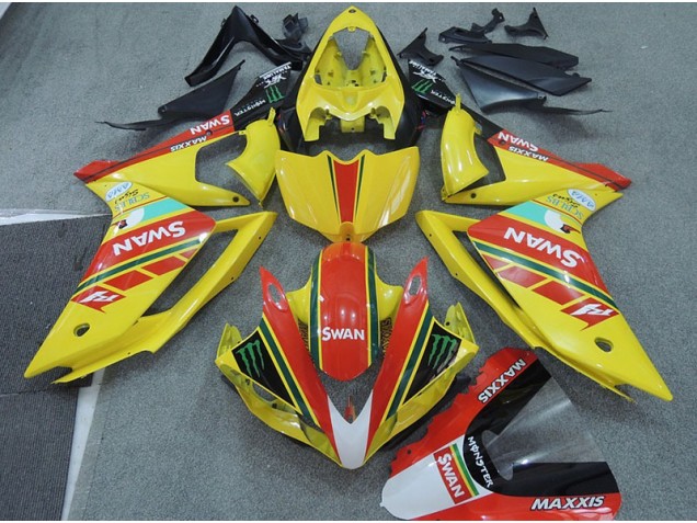 2007-2008 Yellow Red Swan Yamaha YZF R1 Moto Fairings for Sale