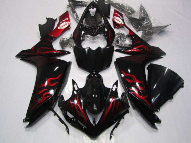 2007-2008 Black Red Flame Yamaha YZF R1 Motorcycle Fairings for Sale
