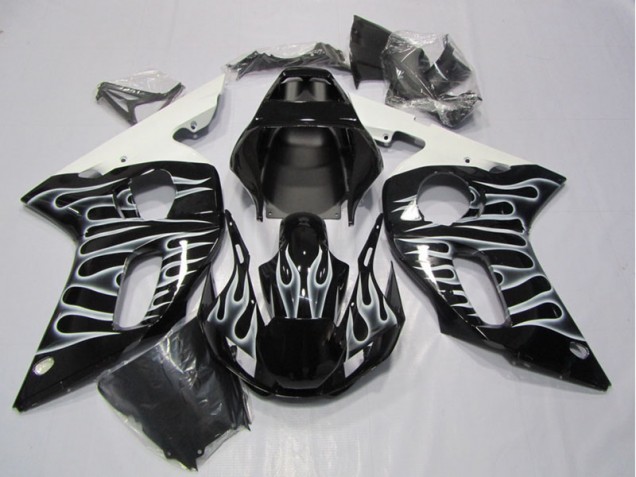 1998-2002 Black White Flame Yamaha YZF R6 Motorcycle Fairing for Sale