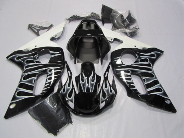 1998-2002 Black White Flame Yamaha YZF R6 Motorcycle Fairing for Sale 1998-2002 Black White Flame Yamaha YZF R6 Motorcycle Fairing for Sale