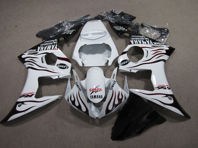 2003-2005 White Black Flame Shark Yamaha YZF R6 Replacement Fairings for Sale