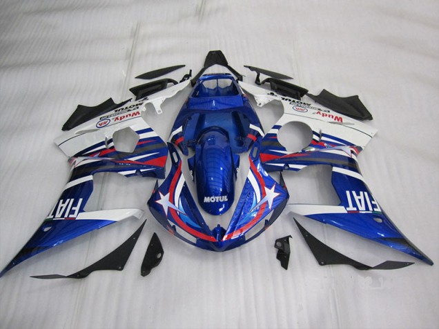 2003-2005 Blue White Motul Fiat Yamaha YZF R6 Motorcycle Fairing for Sale