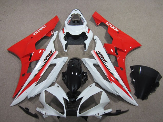 2006-2007 White Black Red Yamaha YZF R6 Replacement Motorcycle Fairings for Sale