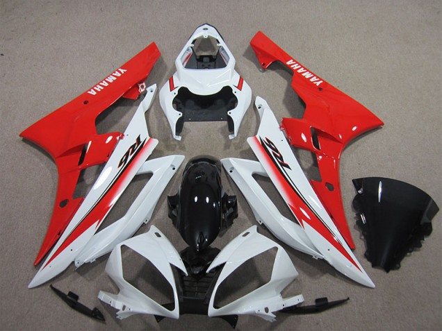 2006-2007 White Black Red Yamaha YZF R6 Replacement Motorcycle Fairings for Sale 2006-2007 White Black Red Yamaha YZF R6 Replacement Motorcycle Fairings for Sale